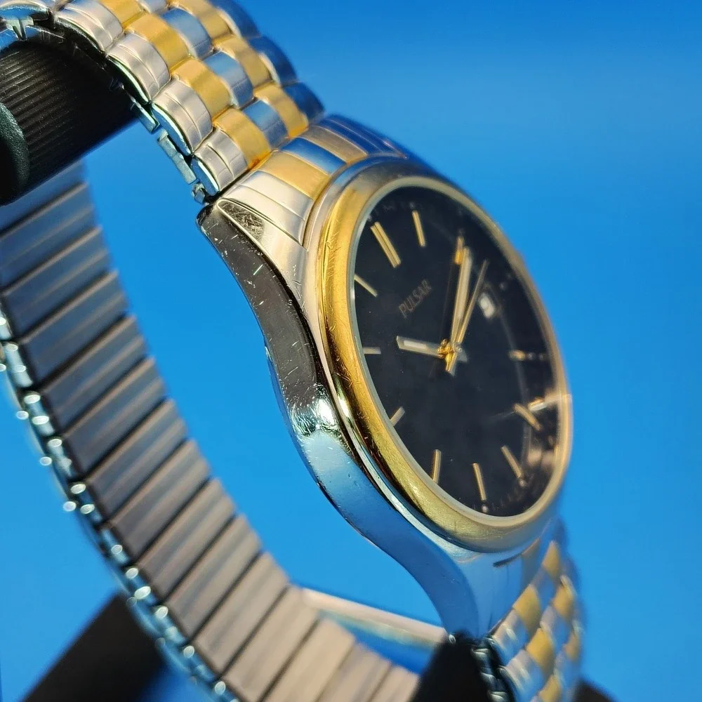 Vintage 1997 Pulsar by Seiko Date Two Tone 36mm Mens Quartz Dress Watch Restored